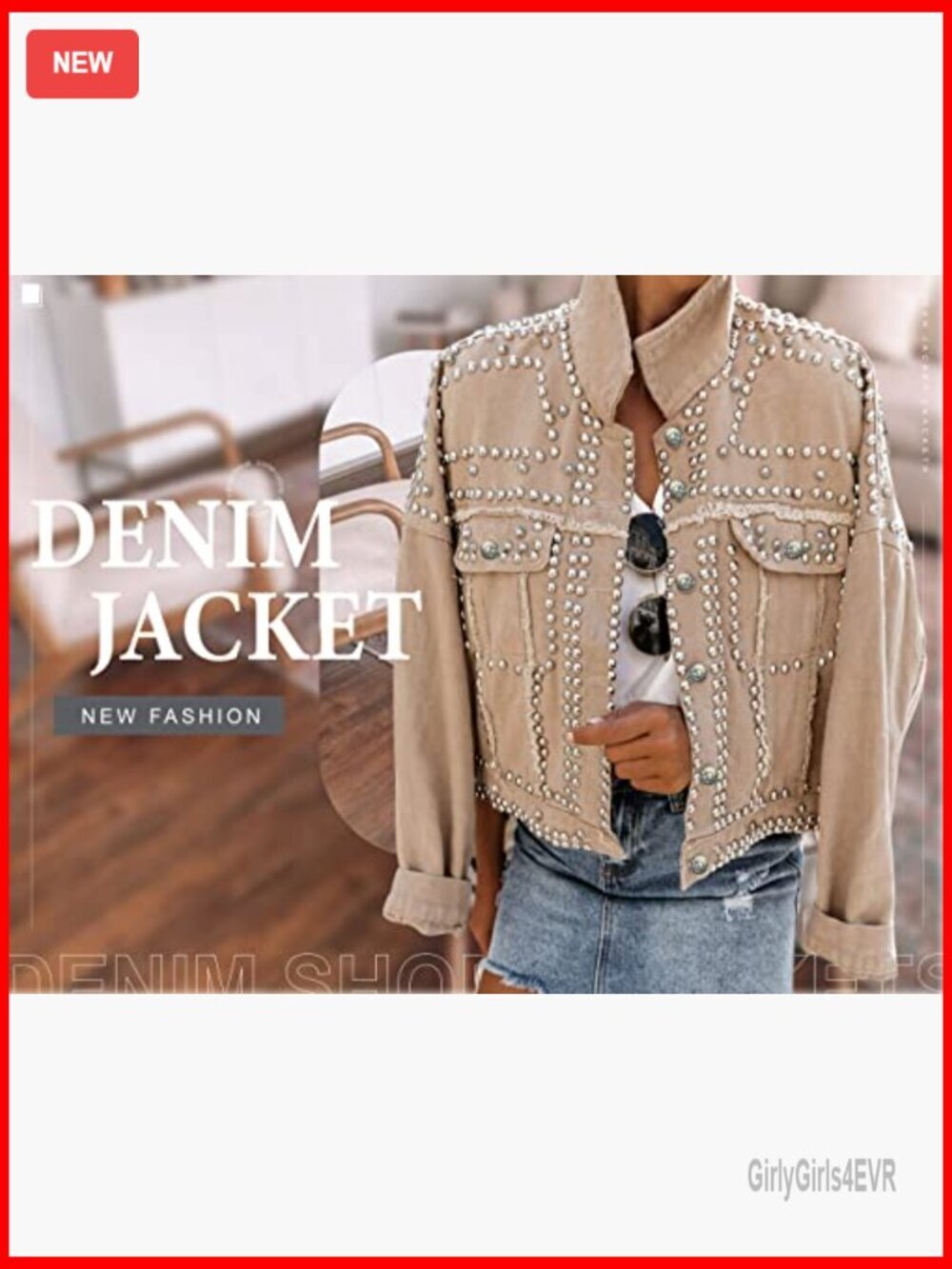 Long Sleeve Studded Denim Jacket Loose Fit Western Style - Picture 6 of 7